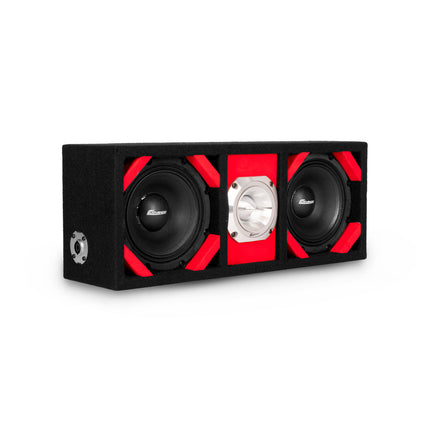 KTPONV2-206RED / DUAL 6" RED LOADED PORTED BOX + 1 TWEETER - Comando Audio Inc.