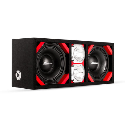 KTPONV2-208RED / DUAL 8" RED LOADED PORTED BOX + 2 TWEETER - Comando Audio Inc.