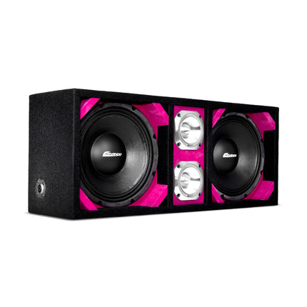 KTPONV2-210PINK / DUAL 10" PINK LOADED PORTED BOX + 2 TWEETER - Comando Audio Inc.