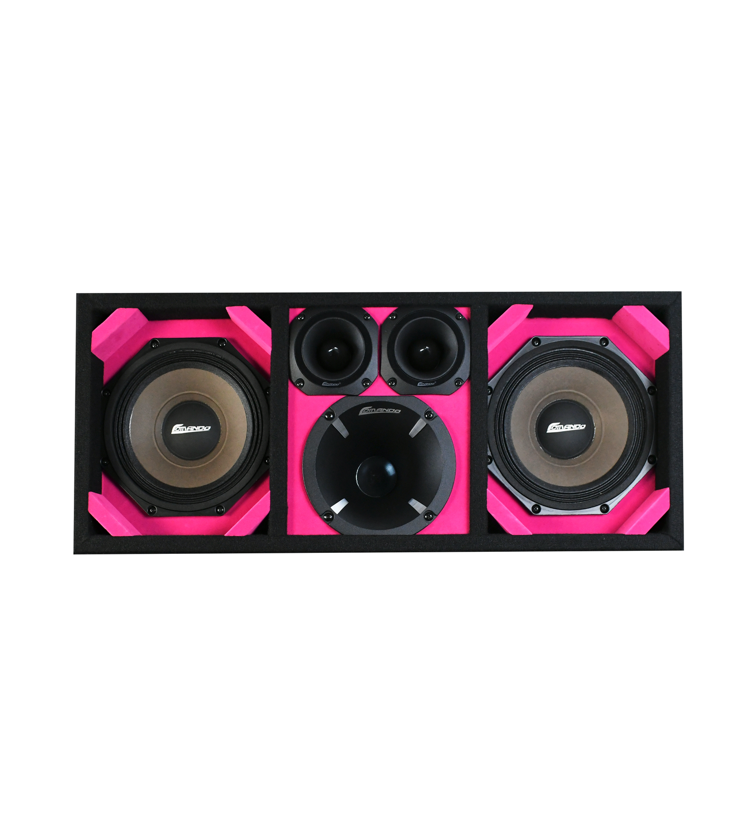 KTPON-208PINK / DUAL 8'' PINK/BLACK ENCLOSED LOADED PORTED BOX (With Tweeters + Driver)