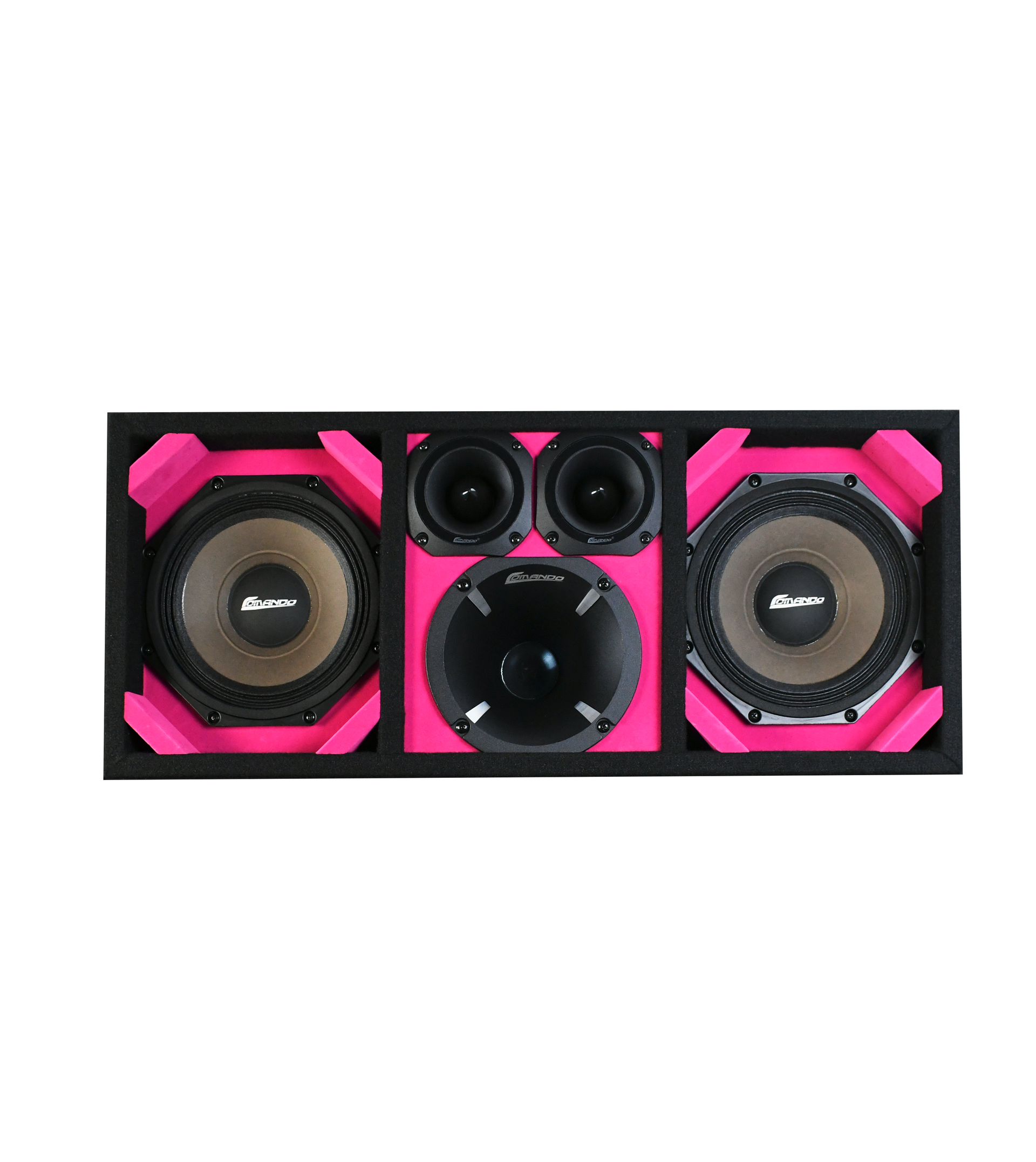 KTPON-208PINK / DUAL 8'' PINK/BLACK ENCLOSED LOADED PORTED BOX (With  Tweeters + Driver)