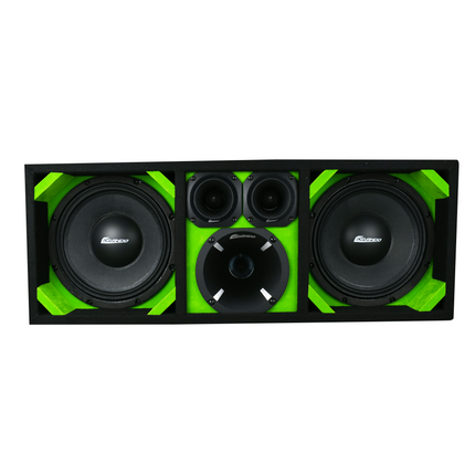 KTPON-210LIME / DUAL 10" LIME/BLACK  LOADED PORTED  BOX (With Tweeters + Driver)