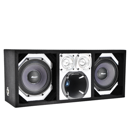 KTPON-208WHITE / DUAL 8" WHITE/BLACK  LOADED PORTED BOX (With Tweeters + Driver)