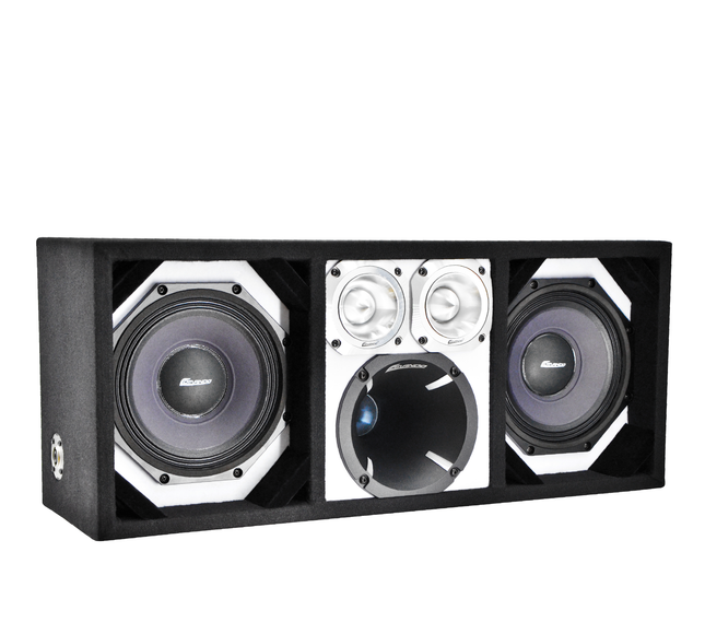 KTPON-208WHITE / DUAL 8" WHITE/BLACK  LOADED PORTED BOX (With Tweeters + Driver)