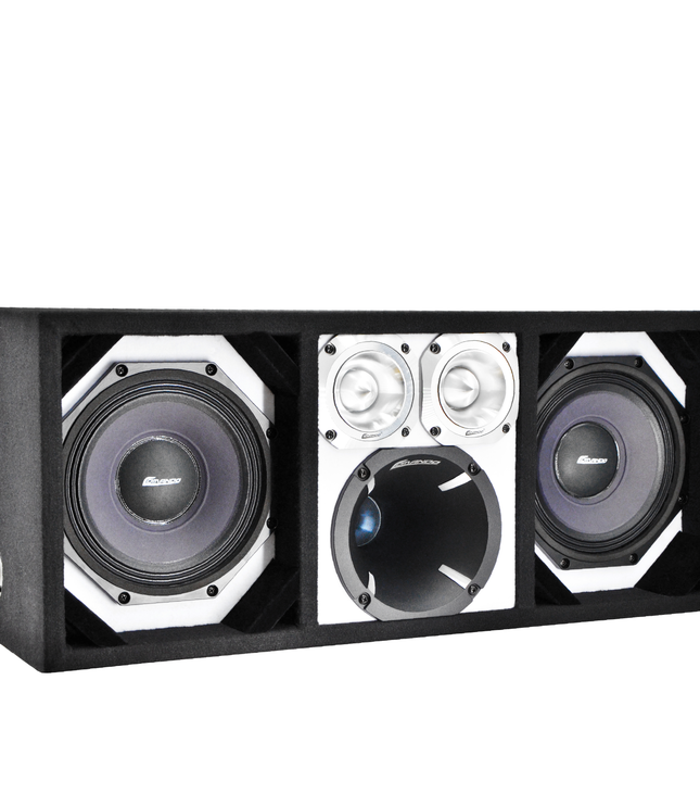 KTPON-208WHITE / DUAL 8" WHITE/BLACK  LOADED PORTED BOX (With Tweeters + Driver)