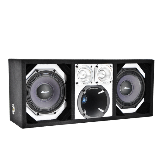 KTPON-208WHITE / DUAL 8" WHITE/BLACK  LOADED PORTED BOX (With Tweeters + Driver)