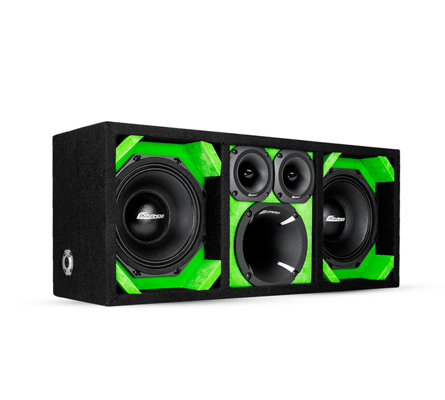 KTPON-208LIME/ DUAL 8'' LIME/BLACK LOADED PORTED ENCLOSED BOX (Tweeters + Driver)