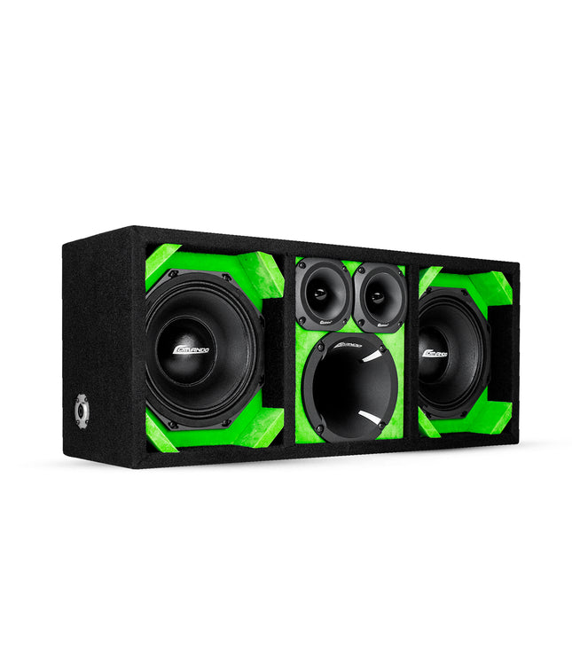 KTPON-208LIME/ CAJA CERRADA CON PUERTO CARGADO DOBLE DE 8'' EN COLOR LIME/NEGRO (Tweeters + Driver)