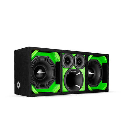 KTPON-208LIME/ DUAL 8'' LIME/BLACK LOADED PORTED ENCLOSED BOX (Tweeters + Driver)