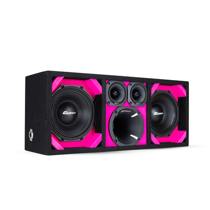 KTPON-208PINK / DUAL 8'' PINK/BLACK ENCLOSED LOADED PORTED BOX (With Tweeters + Driver)