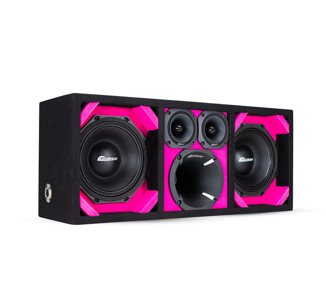 KTPON-208PINK / DUAL 8'' PINK/BLACK ENCLOSED LOADED PORTED BOX (With Tweeters + Driver)