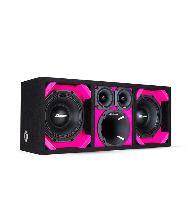 KTPON-208PINK / DUAL 8'' PINK/BLACK ENCLOSED LOADED PORTED BOX (With Tweeters + Driver)