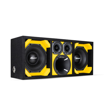 KTPON-208YELLOW / CAJA CON PUERTO CARGADO DOBLE DE 8'' AMARILLA/NEGRA (Tweeters + Driver) 