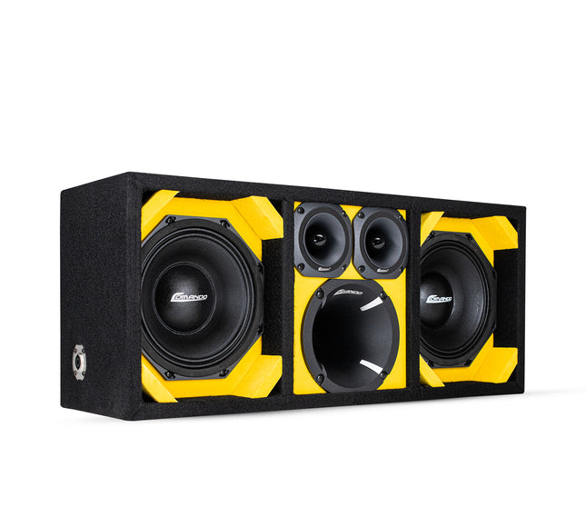 KTPON-208YELLOW / DUAL 8'' YELLOW/BLACK LOADED PORTED  BOX (Tweeters + Driver)