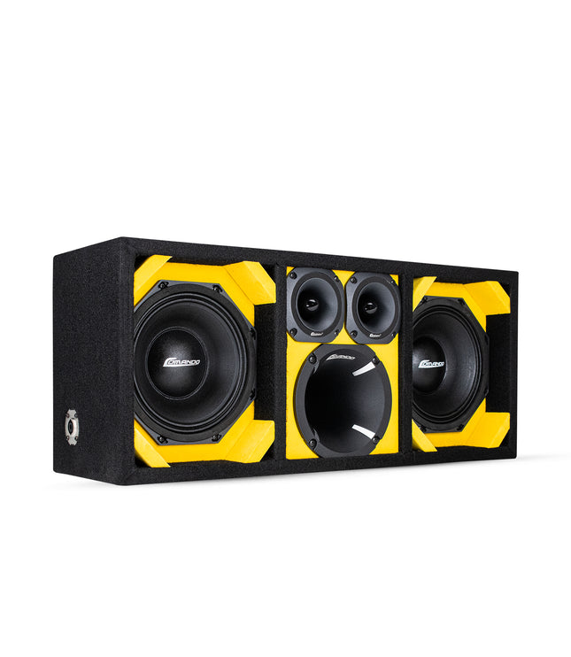 KTPON-208YELLOW / CAJA CON PUERTO CARGADO DOBLE DE 8'' AMARILLA/NEGRA (Tweeters + Driver) 