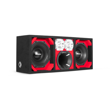 KTPON-208RED / DUAL 8'' RED/BLACK ENCLOSED LOADED PORTED BOX (Tweeters + Driver)