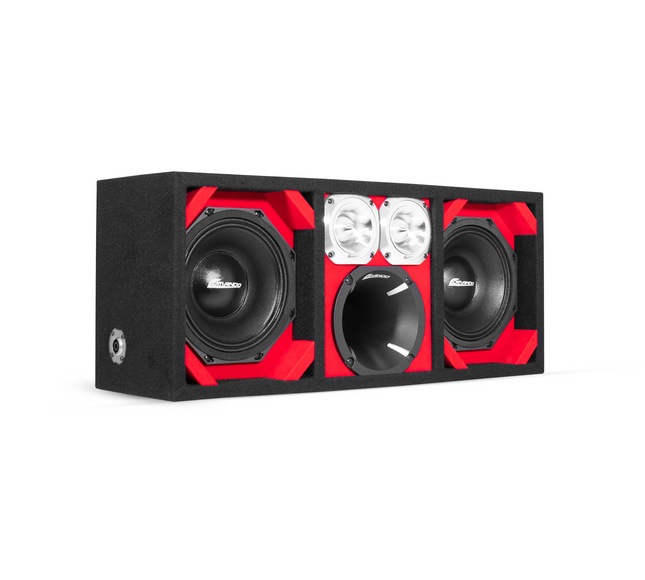 KTPON-208RED / DUAL 8'' RED/BLACK ENCLOSED LOADED PORTED BOX (Tweeters + Driver)