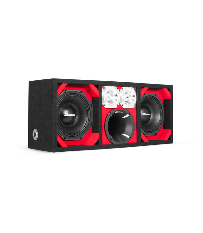 KTPON-208RED / CAJA DOBLE DE 8'' CERRADA, CARGADA Y CON PUERTO ROJO/NEGRO (Tweeters + Driver)