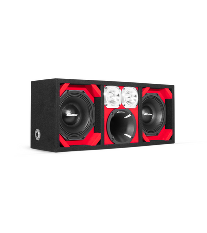 KTPON-208RED / DUAL 8'' RED/BLACK ENCLOSED LOADED PORTED BOX (Tweeters + Driver)