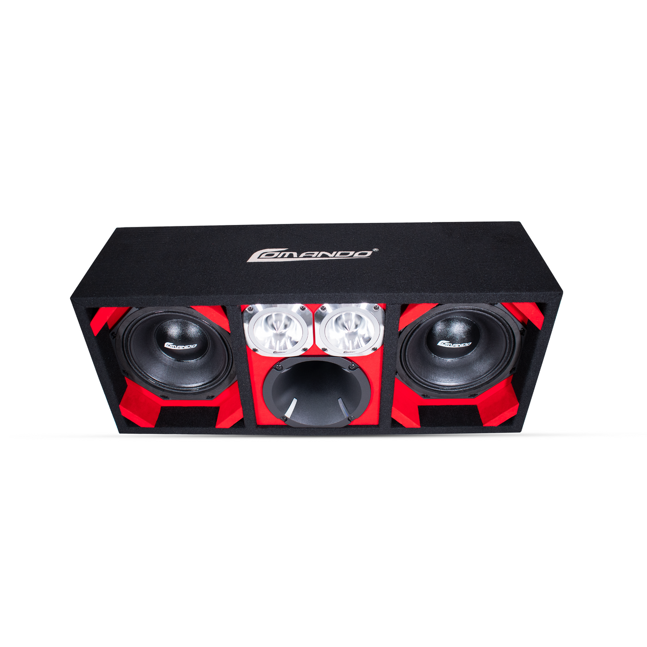 KTPON-208RED / DUAL 8'' RED/BLACK ENCLOSED LOADED PORTED BOX (Tweeters ...