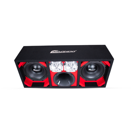 KTPON-208RED / DUAL 8'' RED/BLACK ENCLOSED LOADED PORTED BOX (Tweeters + Driver)