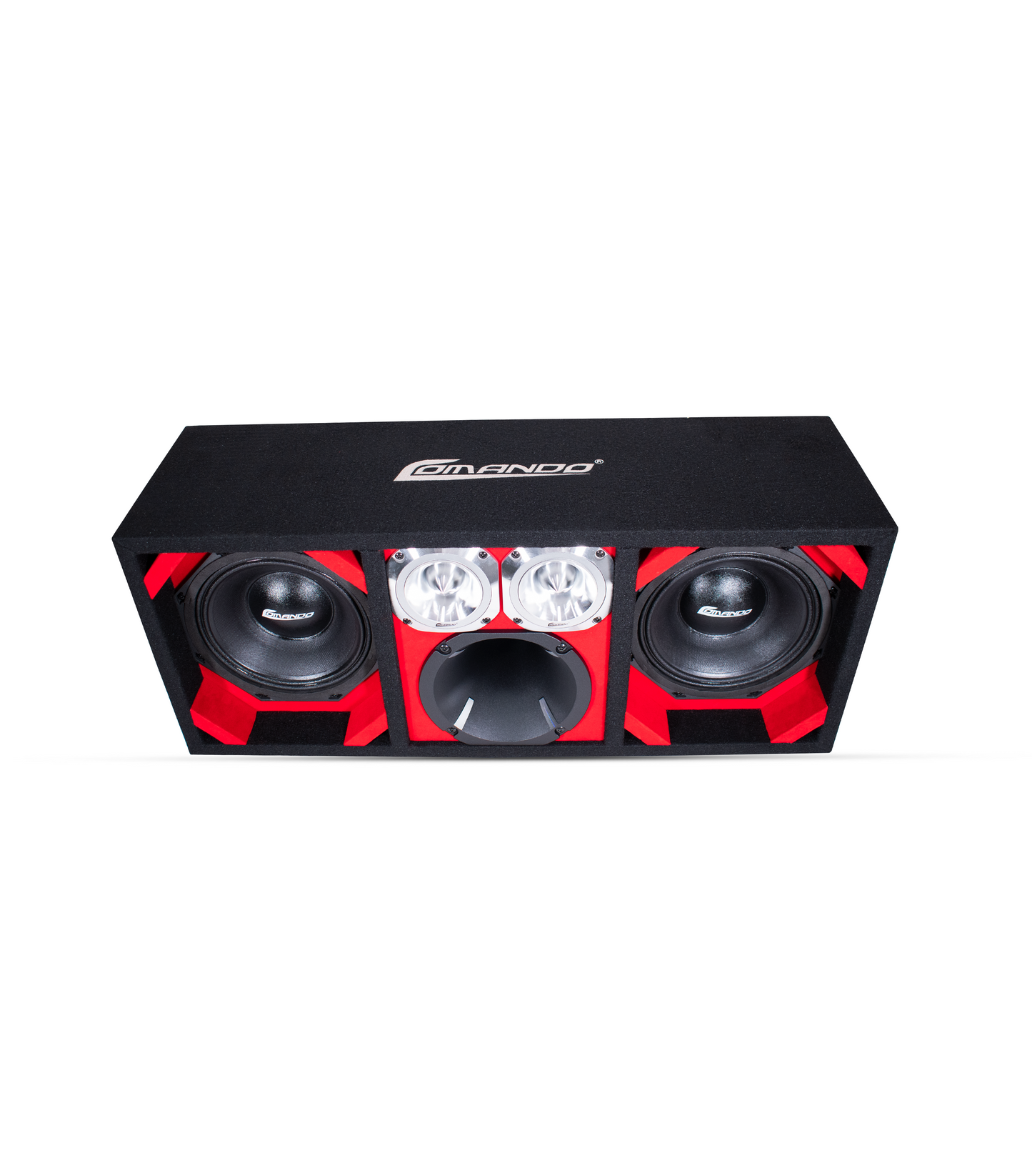 KTPON-208RED / DUAL 8'' RED/BLACK ENCLOSED LOADED PORTED BOX (Tweeters + Driver)