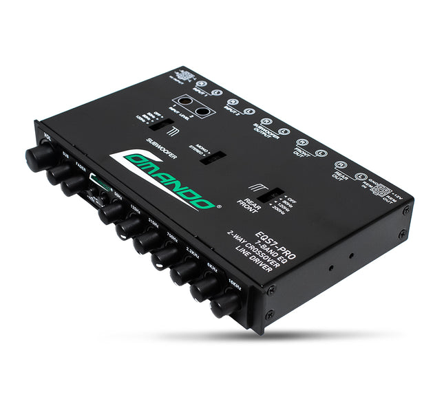 Comando Audio Inc. EQS7-PRO 7 band equalizer in black with high-level input interface for car audio systems