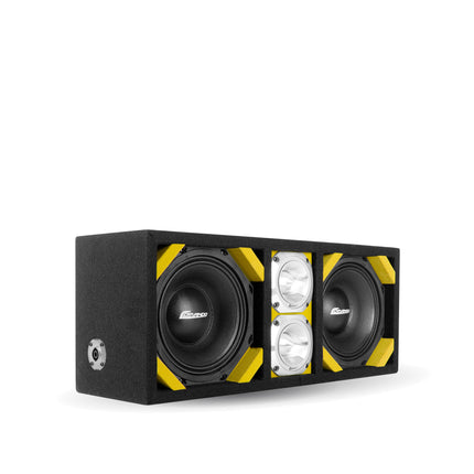 KTPONV2-208YELLOW / DUAL 8" YELLOW LOADED PORTED BOX + 2 TWEETER