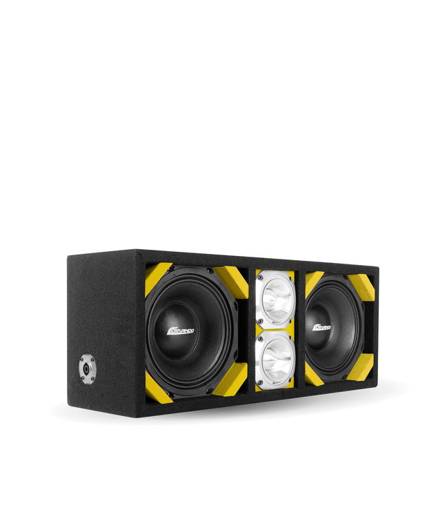 KTPONV2-208YELLOW / DUAL 8" YELLOW LOADED PORTED BOX + 2 TWEETER