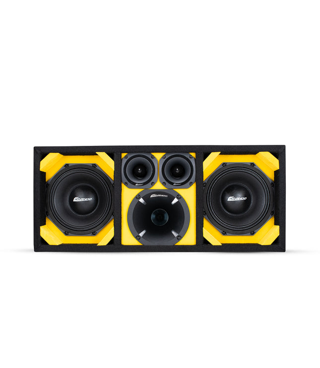 KTPON-208YELLOW / CAJA CON PUERTO CARGADO DOBLE DE 8'' AMARILLA/NEGRA (Tweeters + Driver) 