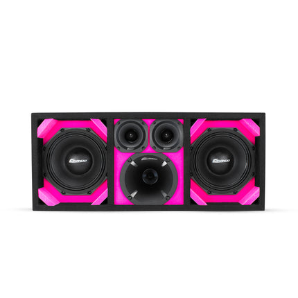 KTPON-208PINK / DUAL 8'' PINK/BLACK ENCLOSED LOADED PORTED BOX (With Tweeters + Driver)