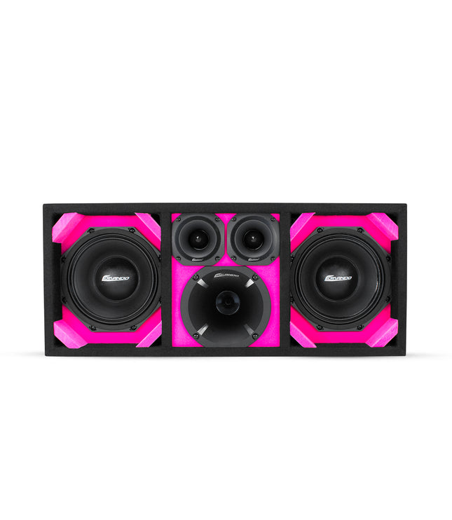 KTPON-208PINK / DUAL 8'' PINK/BLACK ENCLOSED LOADED PORTED BOX (With Tweeters + Driver)