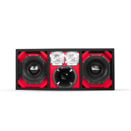 KTPON-208RED / DUAL 8'' RED/BLACK ENCLOSED LOADED PORTED BOX (Tweeters + Driver)