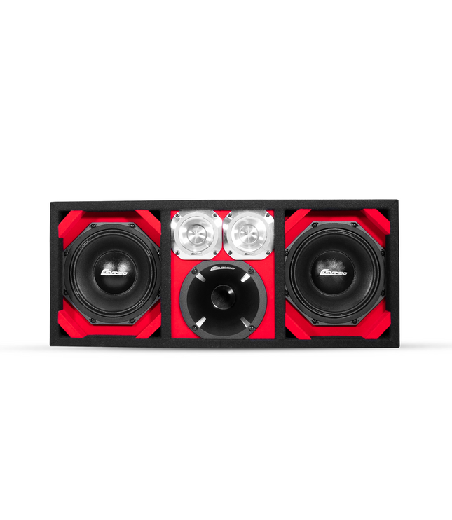 KTPON-208RED / DUAL 8'' RED/BLACK ENCLOSED LOADED PORTED BOX (Tweeters + Driver)