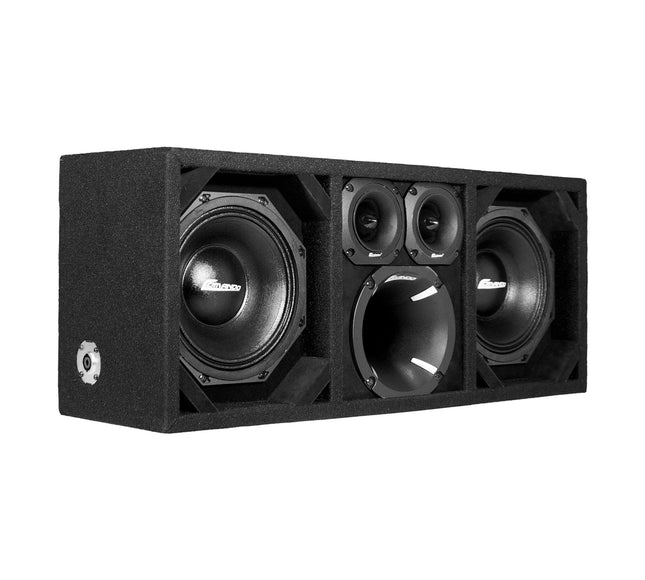 KTPON-208FULLBK / DUAL 8" BLACK/BLACK  LOADED PORTED BOX (With Tweeters + Driver)