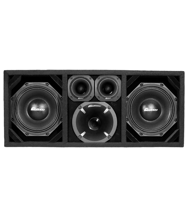 KTPON-208FULLBK / DUAL 8" BLACK/BLACK  LOADED PORTED BOX (With Tweeters + Driver)