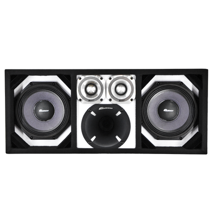 KTPON-208WHITE / DUAL 8" WHITE/BLACK  LOADED PORTED BOX (With Tweeters + Driver)