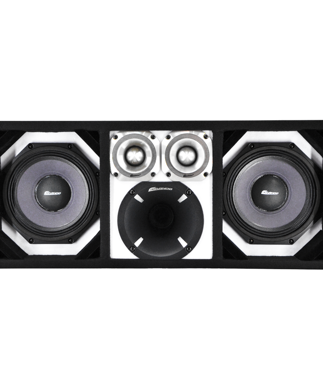 KTPON-208WHITE / DUAL 8" WHITE/BLACK  LOADED PORTED BOX (With Tweeters + Driver)