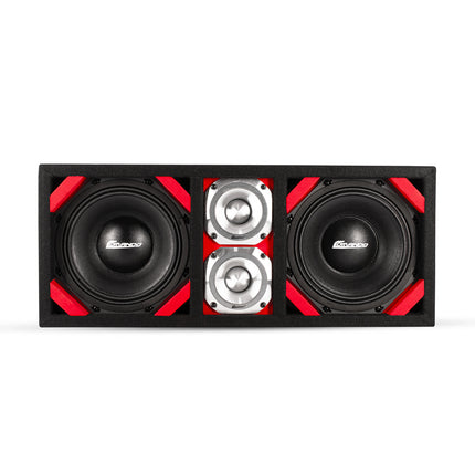 KTPONV2-208RED / DUAL 8" RED LOADED PORTED BOX + 2 TWEETER