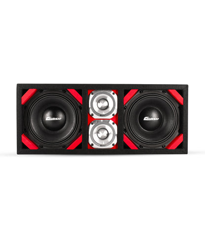 KTPONV2-208RED / DUAL 8" RED LOADED PORTED BOX + 2 TWEETER