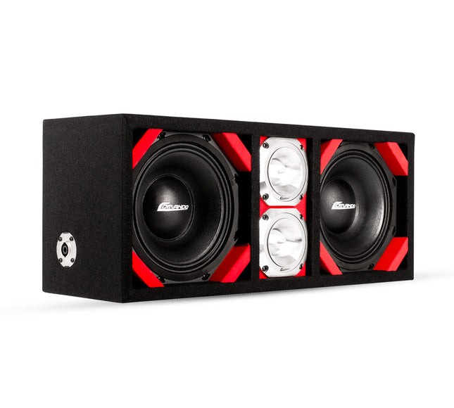 KTPONV2-208RED / DUAL 8" RED LOADED PORTED BOX + 2 TWEETER - Comando Audio Inc.