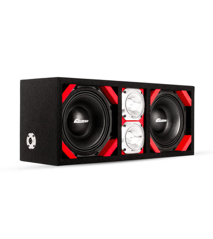 KTPONV2-208RED / DUAL 8" RED LOADED PORTED BOX + 2 TWEETER