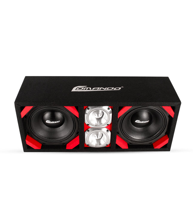 KTPONV2-208RED / DUAL 8" RED LOADED PORTED BOX + 2 TWEETER