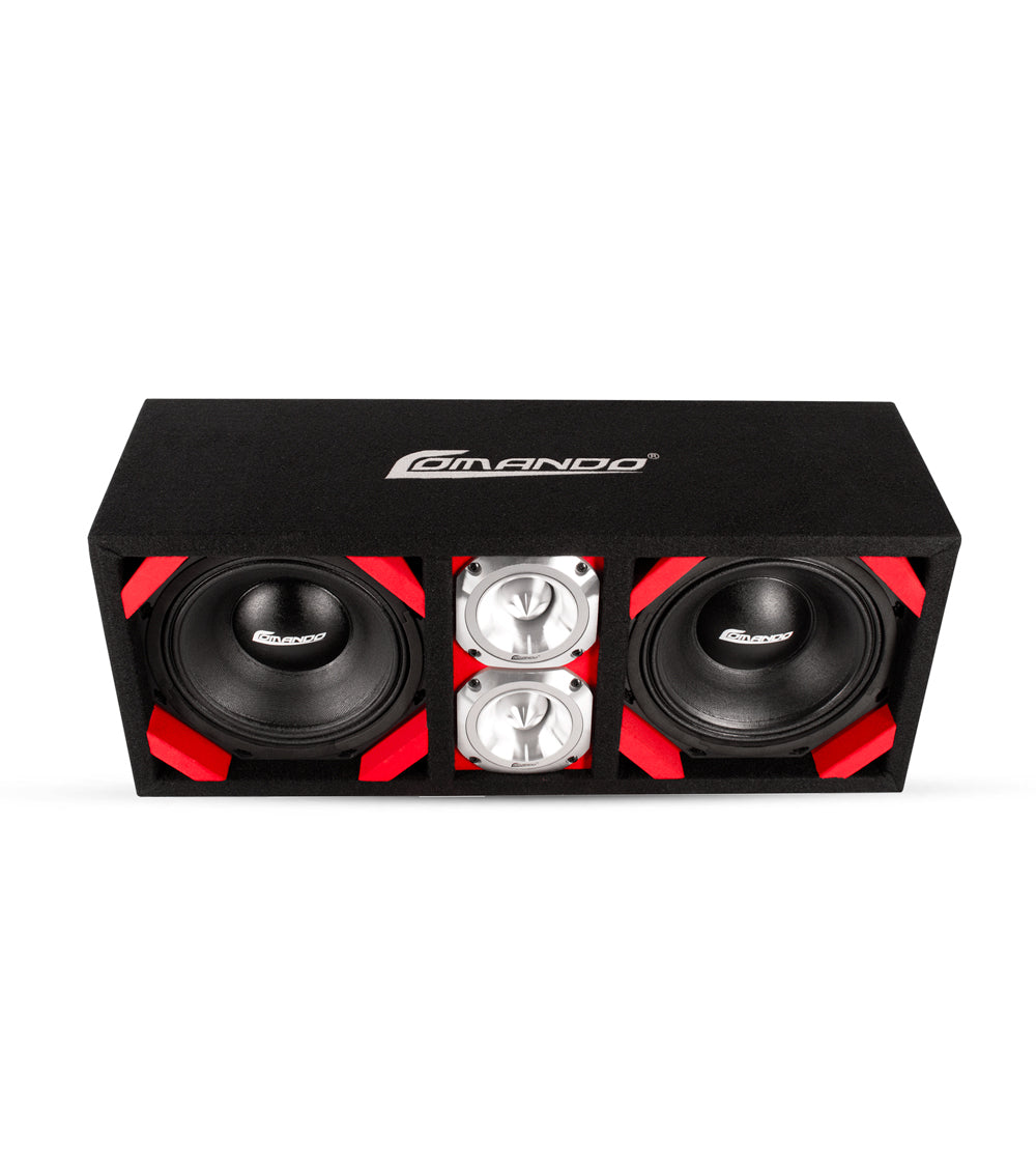 KTPONV2-208RED / DUAL 8" RED LOADED PORTED BOX + 2 TWEETER