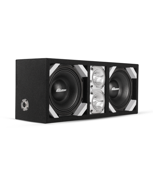 KTPON-208WHT / DUAL 8" WHITE/BLACK  LOADED PORTED BOX (With Tweeters + Driver)