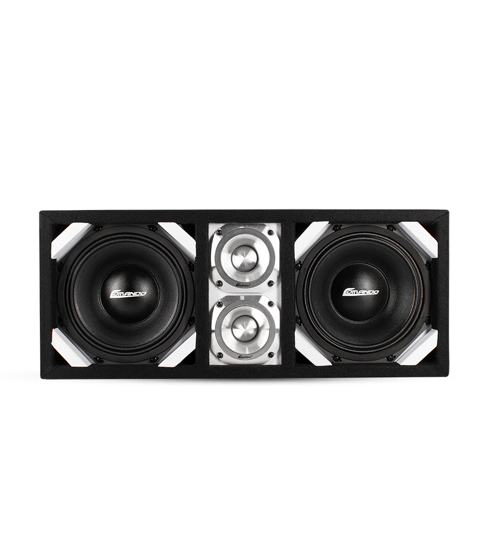 KTPON-208WHITE / DUAL 8" WHITE/BLACK  LOADED PORTED BOX (With Tweeters + Driver)