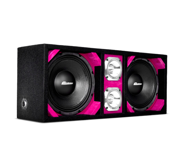 KTPONV2-210PINK / DUAL 10" PINK LOADED PORTED BOX + 2 TWEETER - Comando Audio Inc.