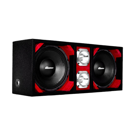 KTPONV2-210RED / DUAL 10" RED LOADED PORTED BOX + 2 TWEETER