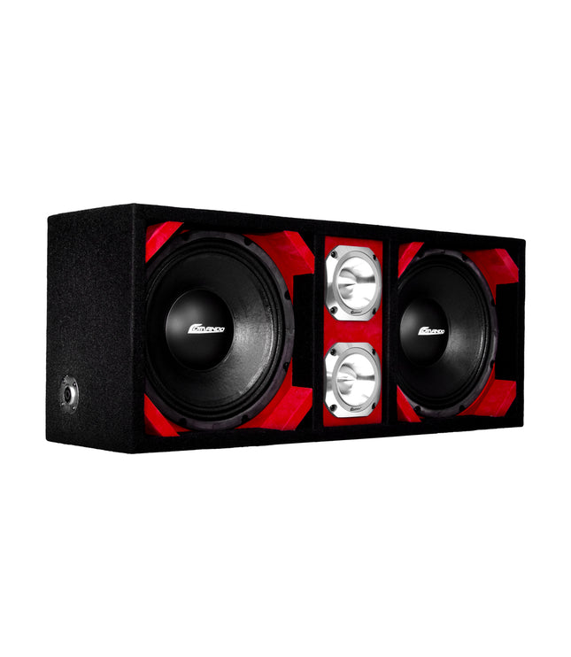 KTPONV2-210RED / CAJA DOBLE CON PUERTO CARGADO DE 10" ROJO + 2 TWEETER