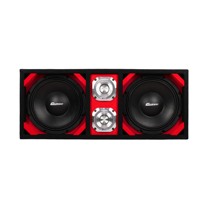 KTPONV2-210RED / DUAL 10" RED LOADED PORTED BOX + 2 TWEETER